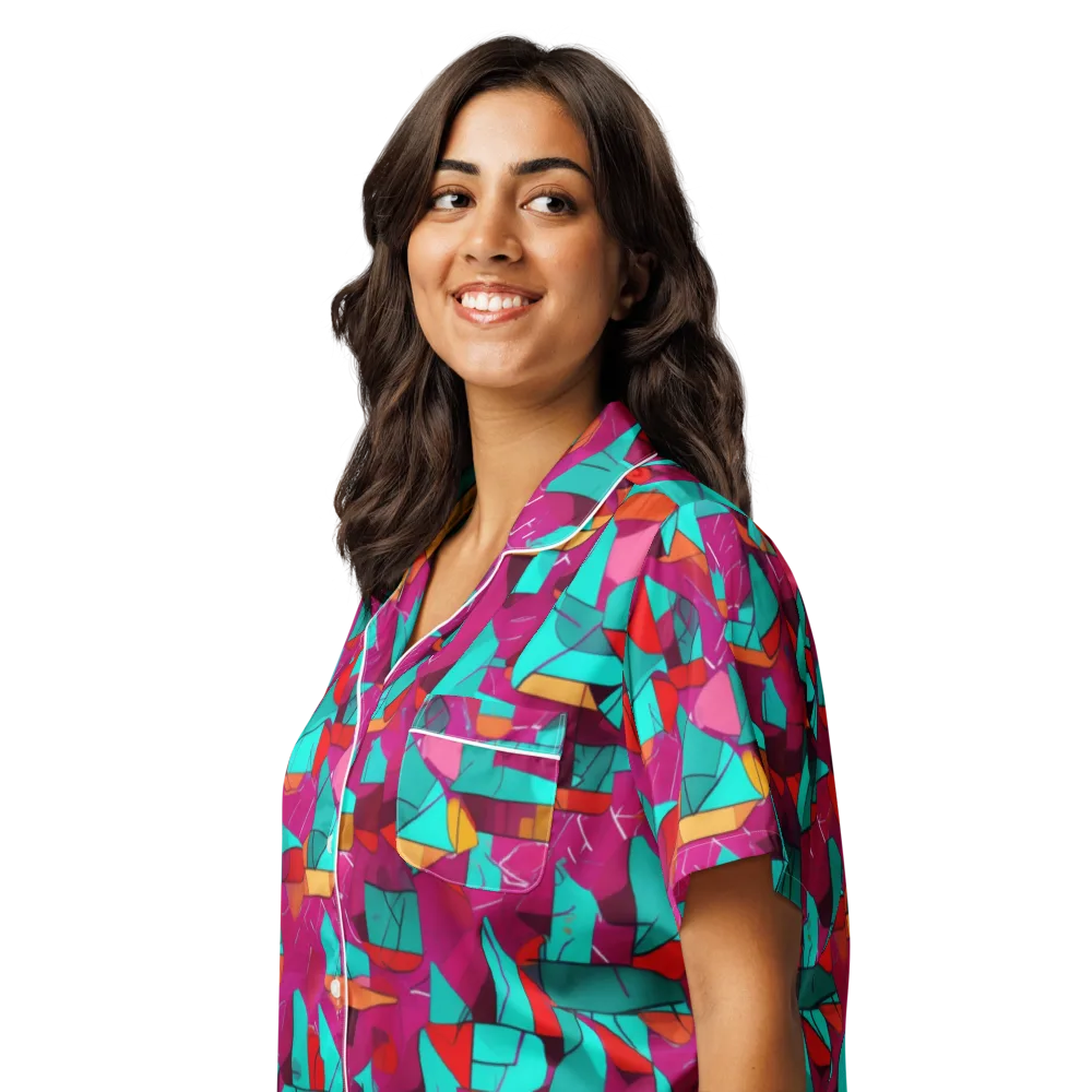 Neon Quilt on Women's Short Sleeve Pajama Top — Left Front
