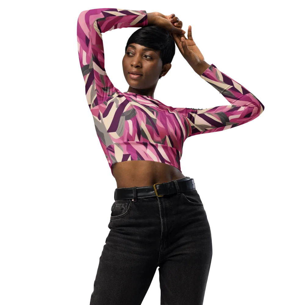 Petal Static on Long Sleeve Crop Top — Front