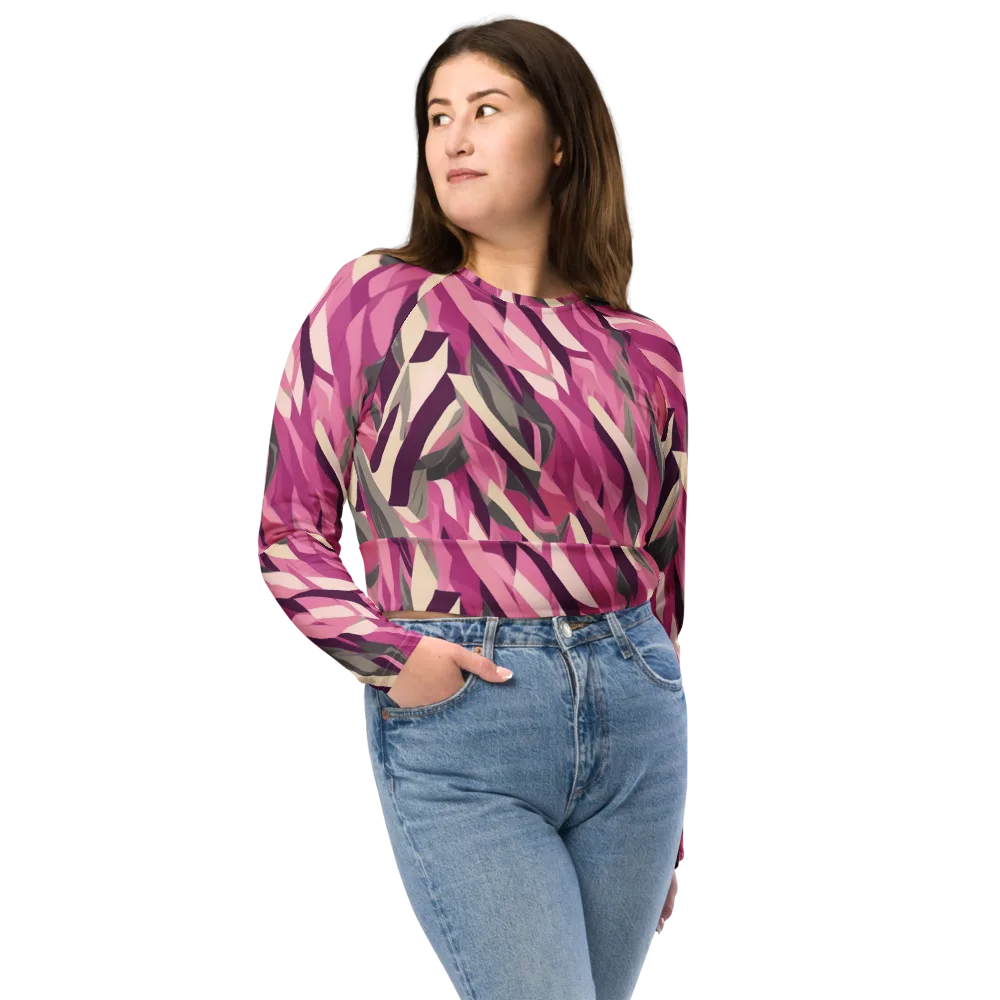 Petal Static on Long Sleeve Crop Top — Front