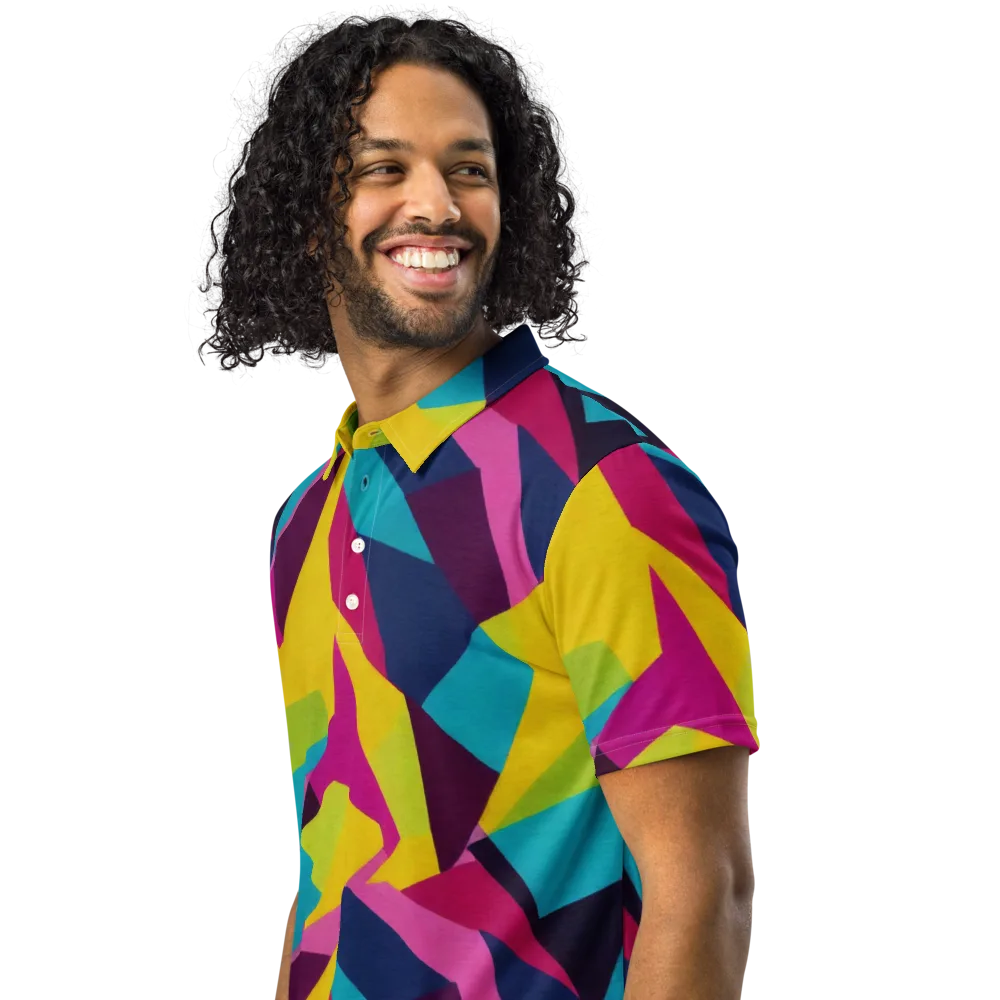 Electric Origami on Men's Slim Fit Polo Shirt — Left Front