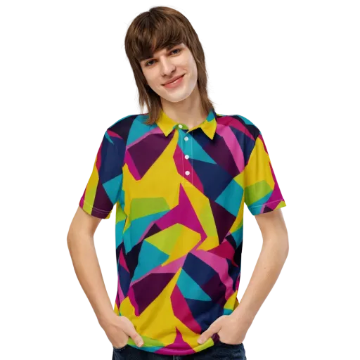 Electric Origami on a Men's Slim Fit Polo Shirt