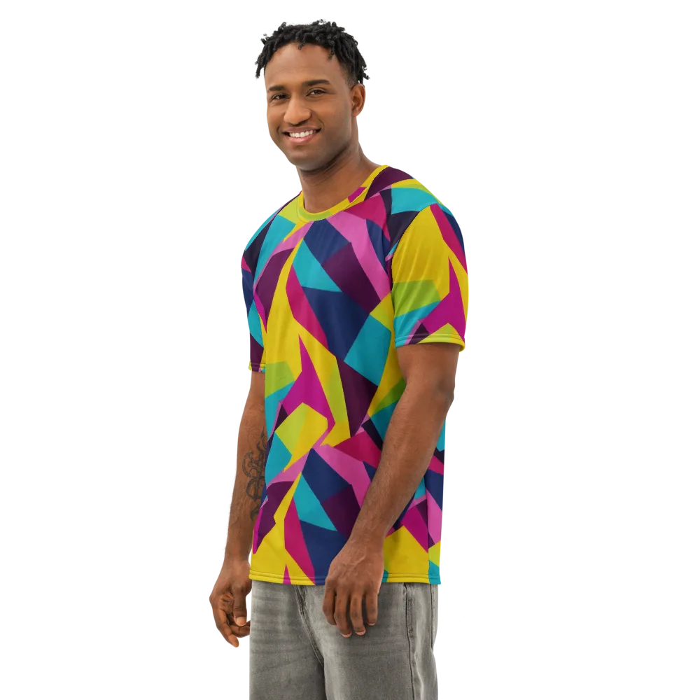 Electric Origami on Men's Cotton Crew Neck T-Shirt — Left Front
