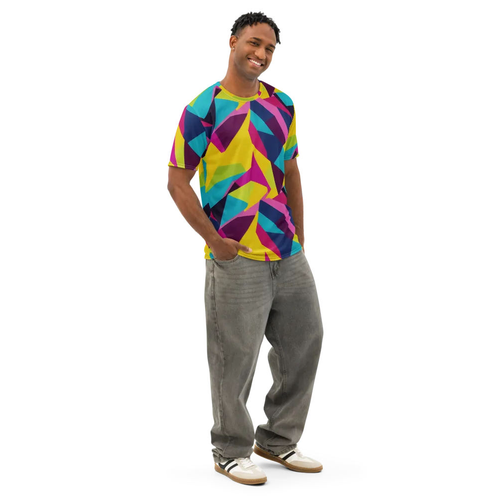Electric Origami on Men's Cotton Crew Neck T-Shirt — Right Front