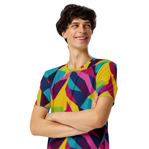Electric Origami on a Men's Crew Neck T-Shirt