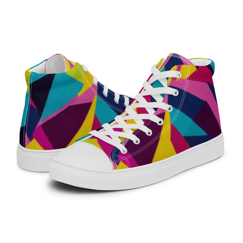 Electric Origami on Men's High Top Canvas Shoes — Left