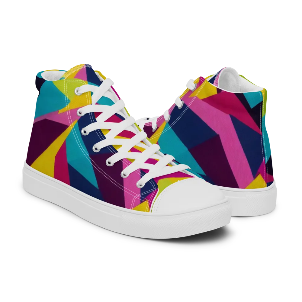 Electric Origami on Men's High Top Canvas Shoes — Right