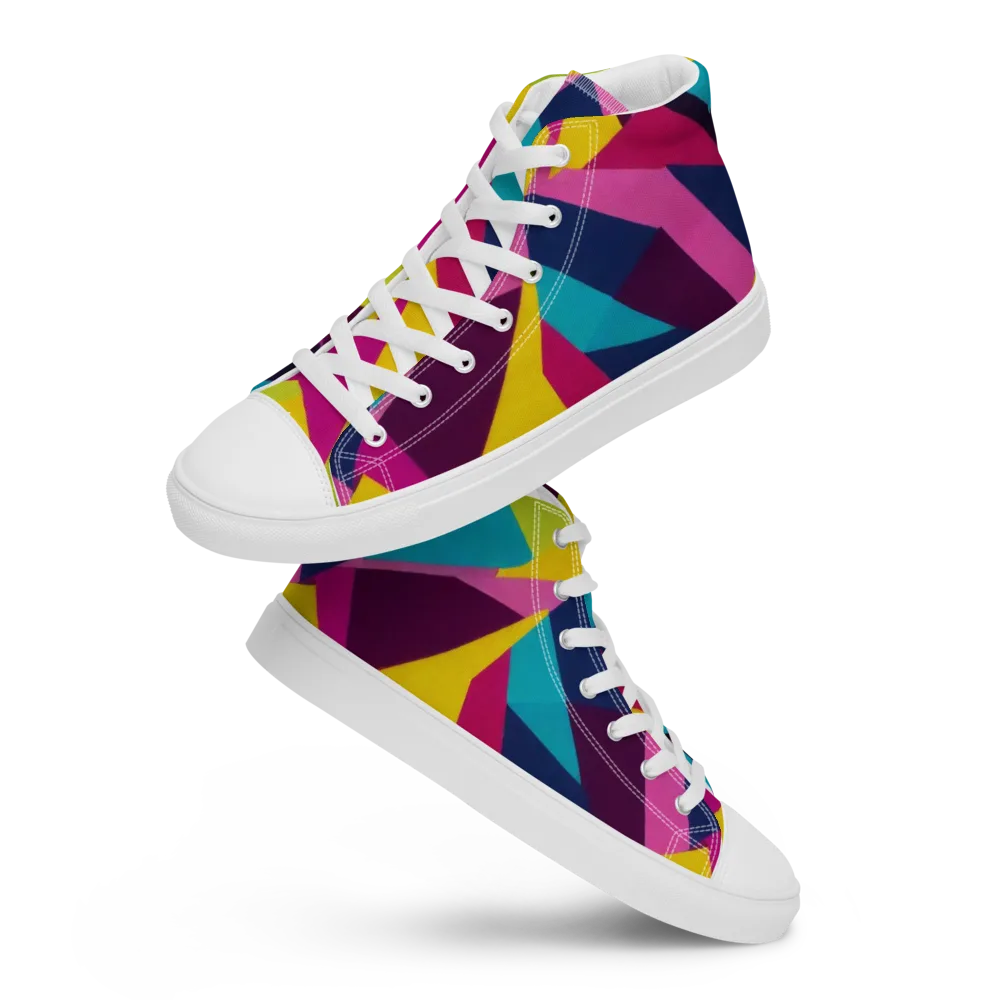 Electric Origami on Men's High Top Canvas Shoes — Front
