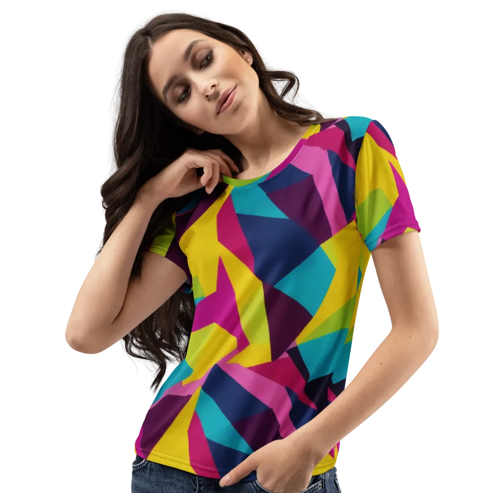 Electric Origami on Women's Crew Neck T-Shirt — Left Front