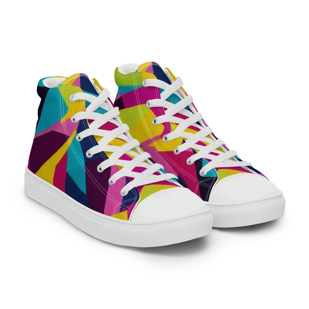 Electric Origami on Women's High Top Canvas Shoes — Right Front
