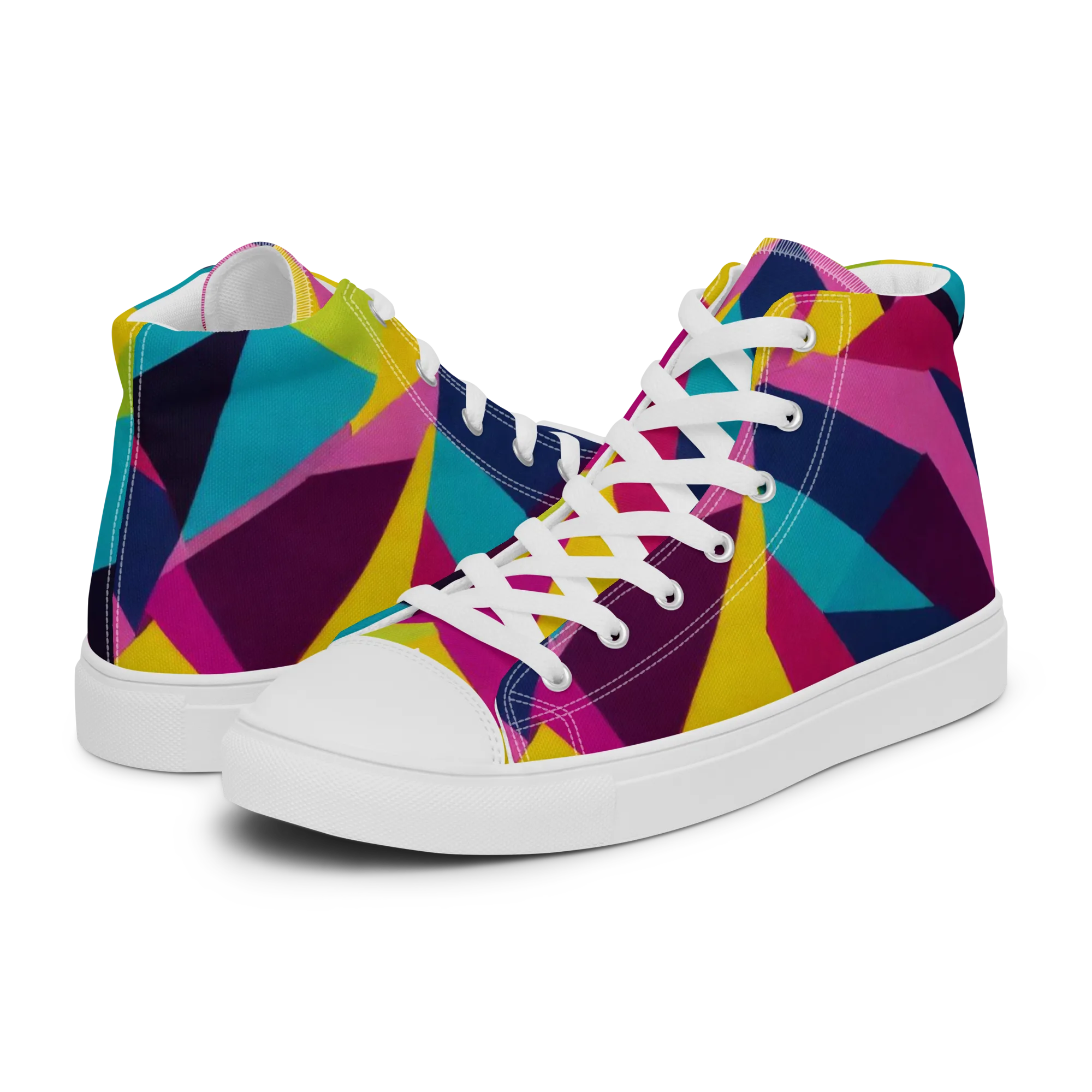 Electric Origami on Women's High Top Canvas Shoes — Left