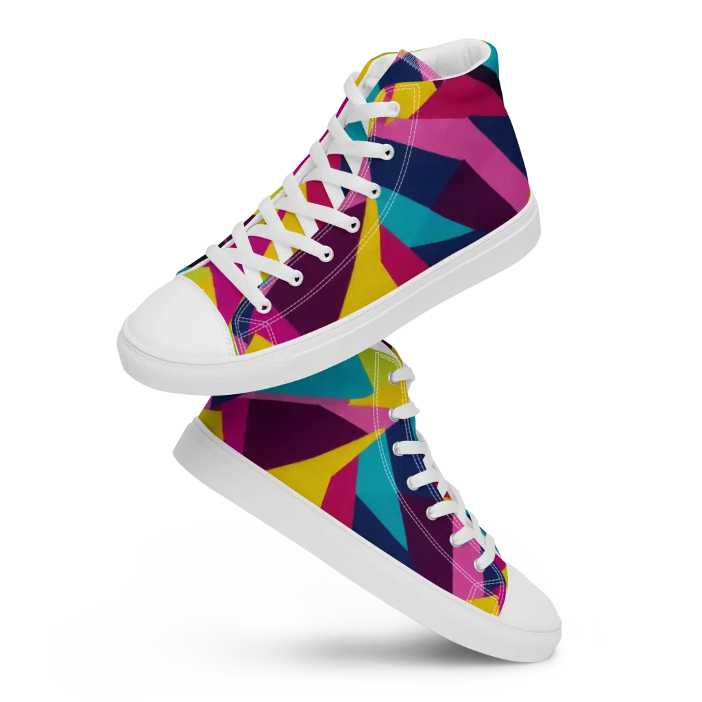 Electric Origami on Women's High Top Canvas Shoes — Front