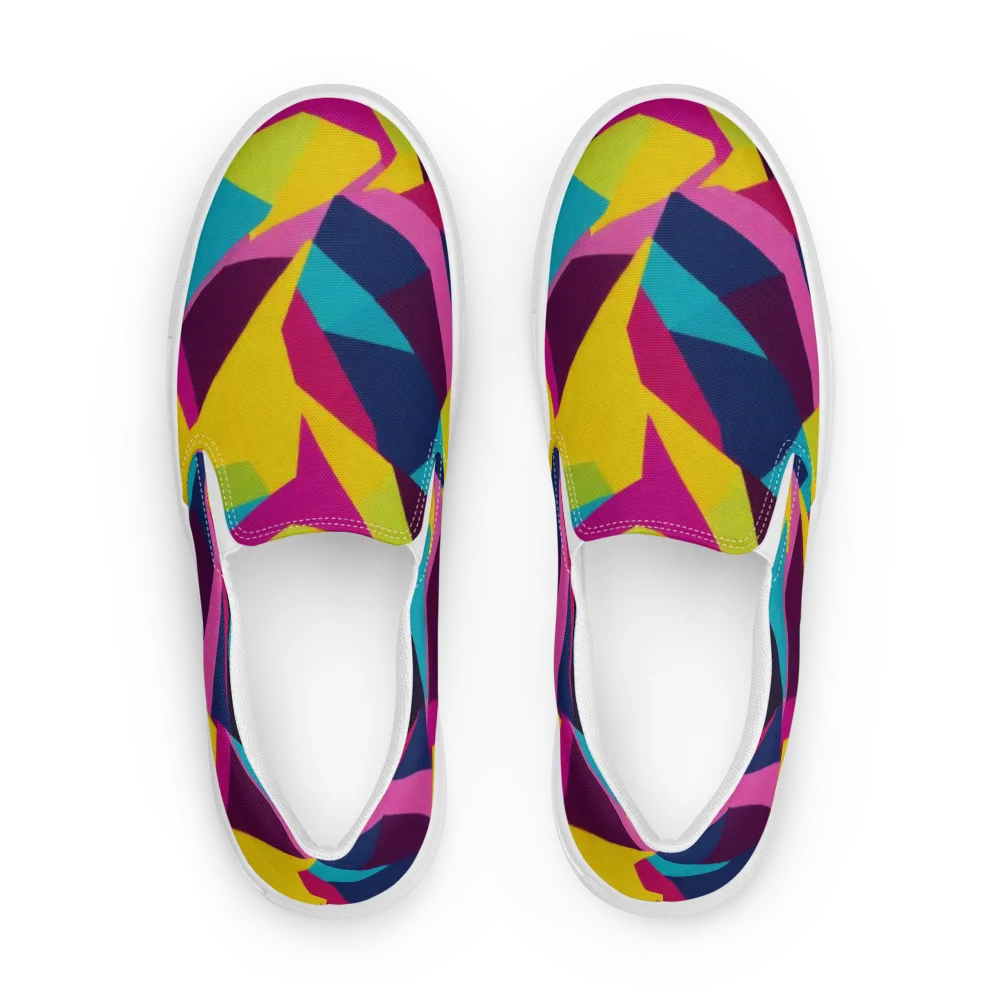 Electric Origami on Men's Slip-On Canvas Shoes — Front