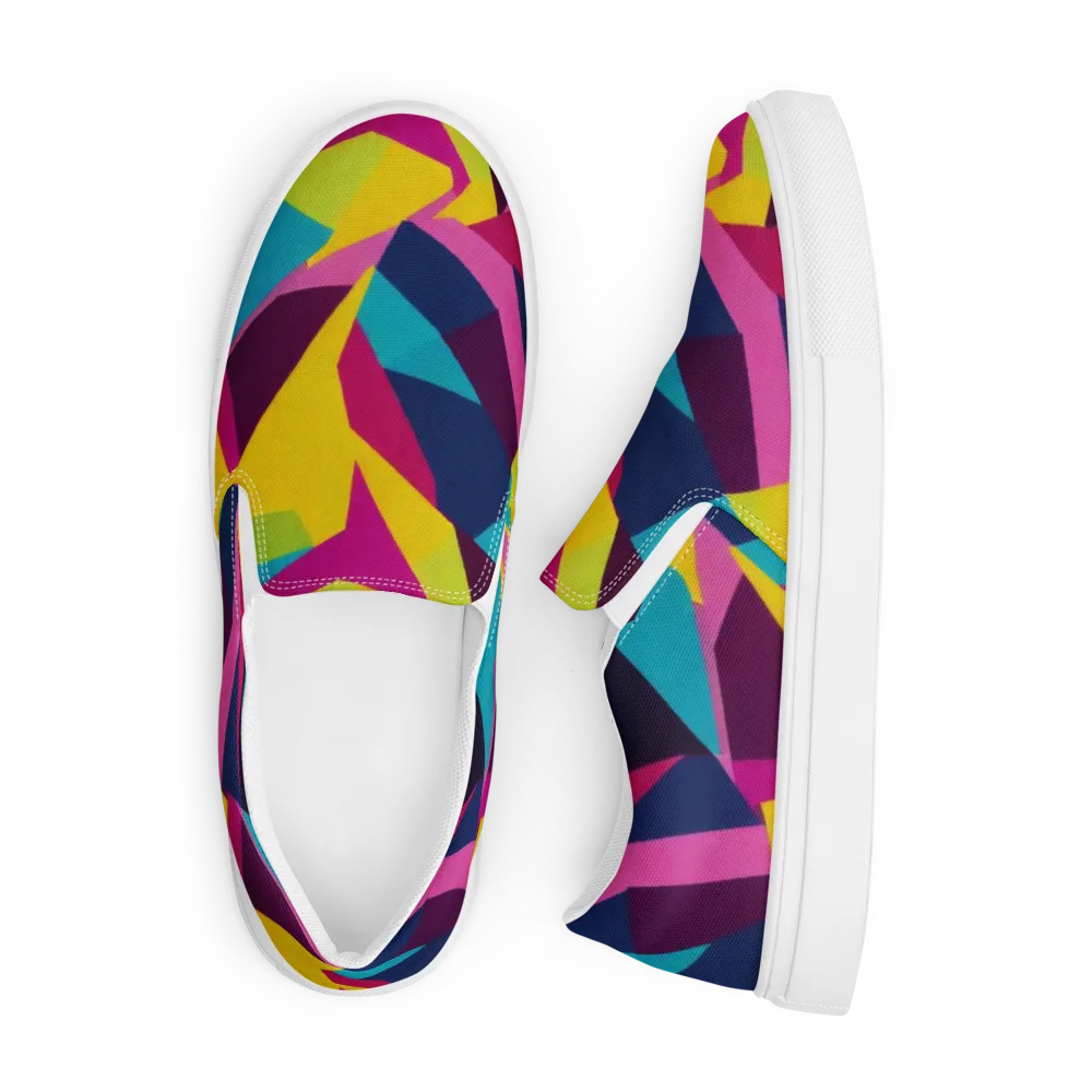Electric Origami on Men's Slip-On Canvas Shoes — Front