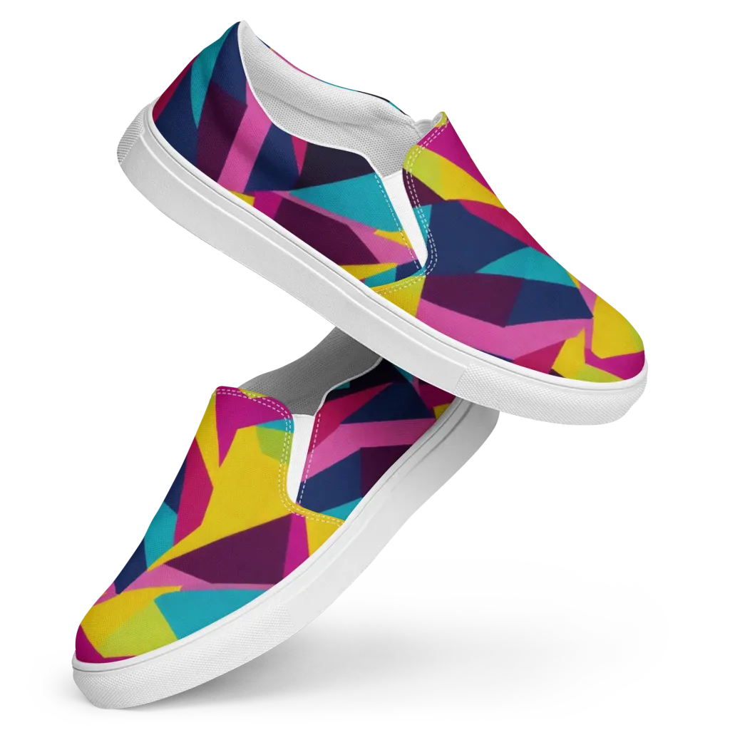 Electric Origami on Women's Slip-On Canvas Shoes — Front