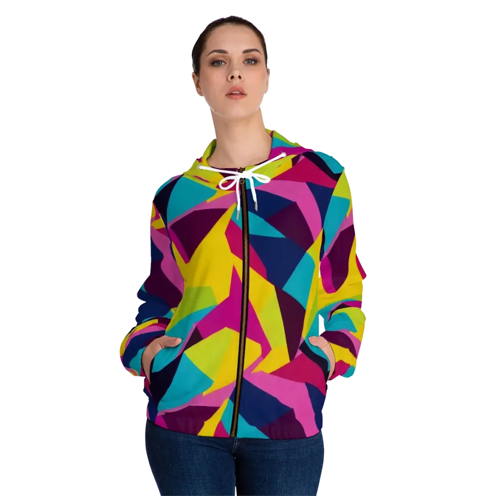 Electric Origami on Women's Full-Zip Hoodie — Front On Person