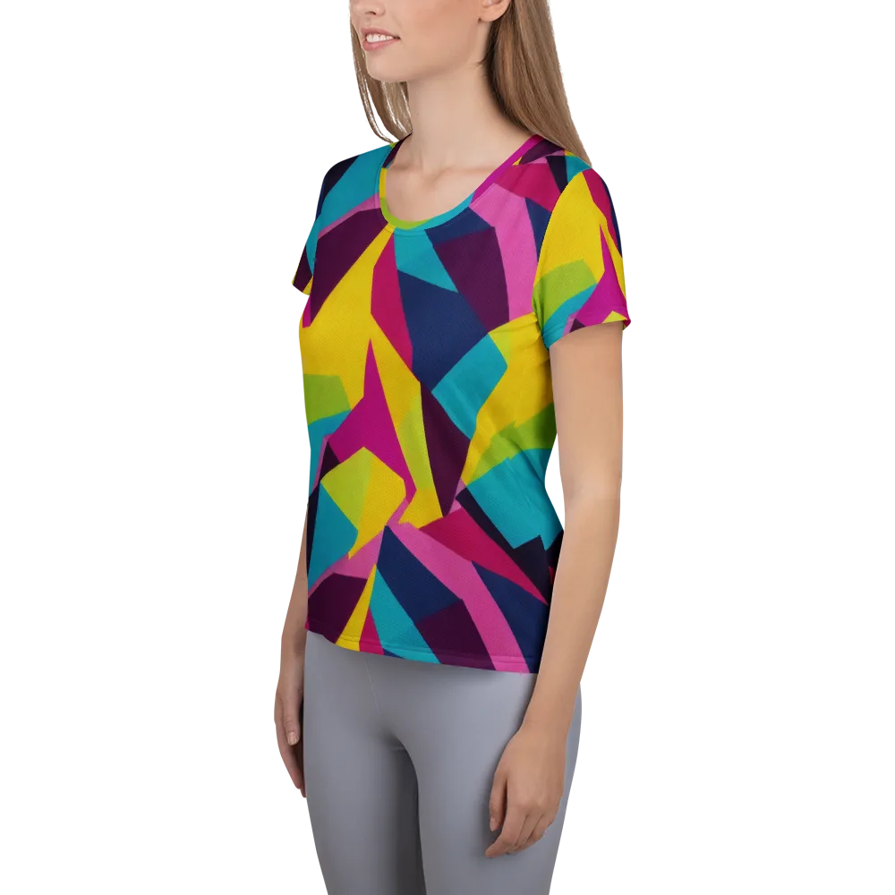 Electric Origami on Women's Athletic T-Shirt — Left