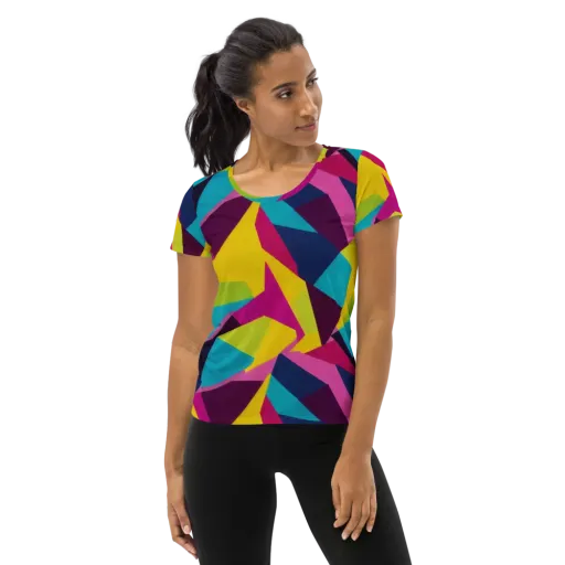 Electric Origami on a Women's Athletic T-Shirt