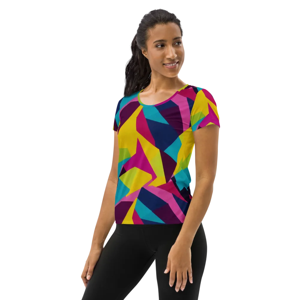 Electric Origami on Women's Athletic T-Shirt — Left