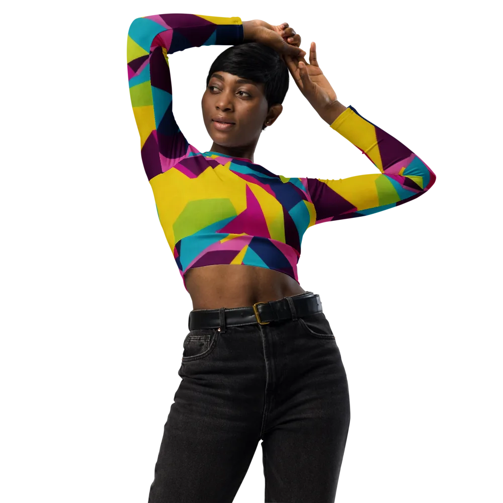 Electric Origami on Long Sleeve Crop Top — Front