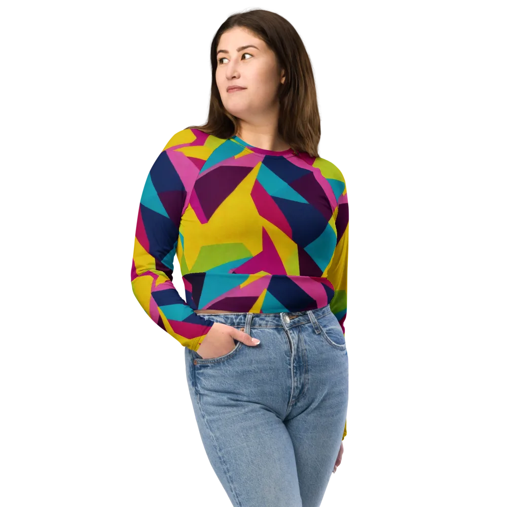 Electric Origami on Long Sleeve Crop Top — Front