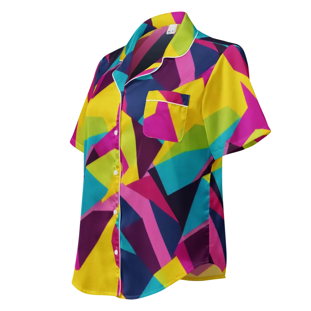 Electric Origami on Women's Short Sleeve Pajama Top — Left Front