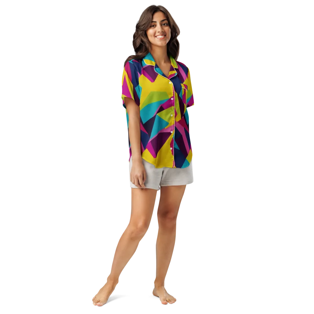 Electric Origami on Women's Short Sleeve Pajama Top — Front