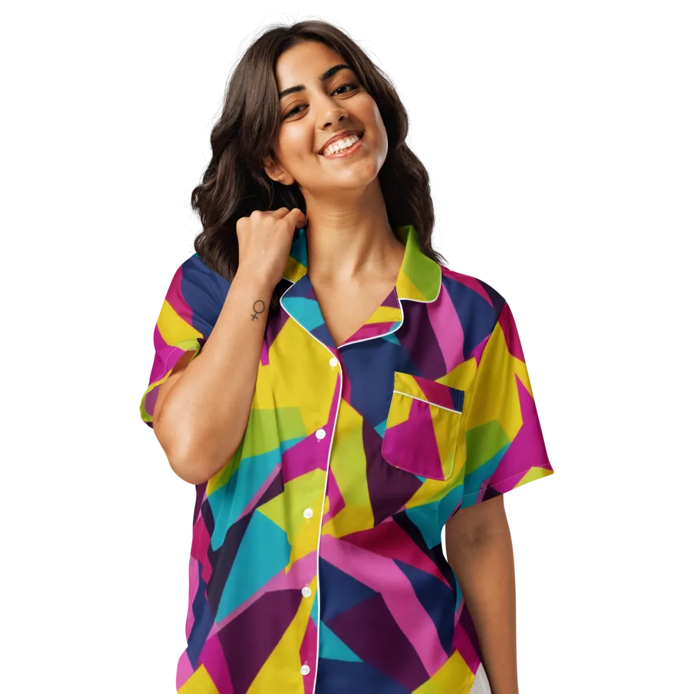 Electric Origami on Women's Short Sleeve Pajama Top — Front