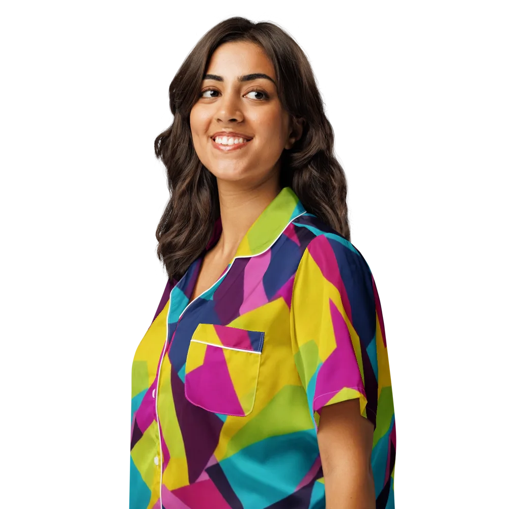 Electric Origami on Women's Short Sleeve Pajama Top — Left Front