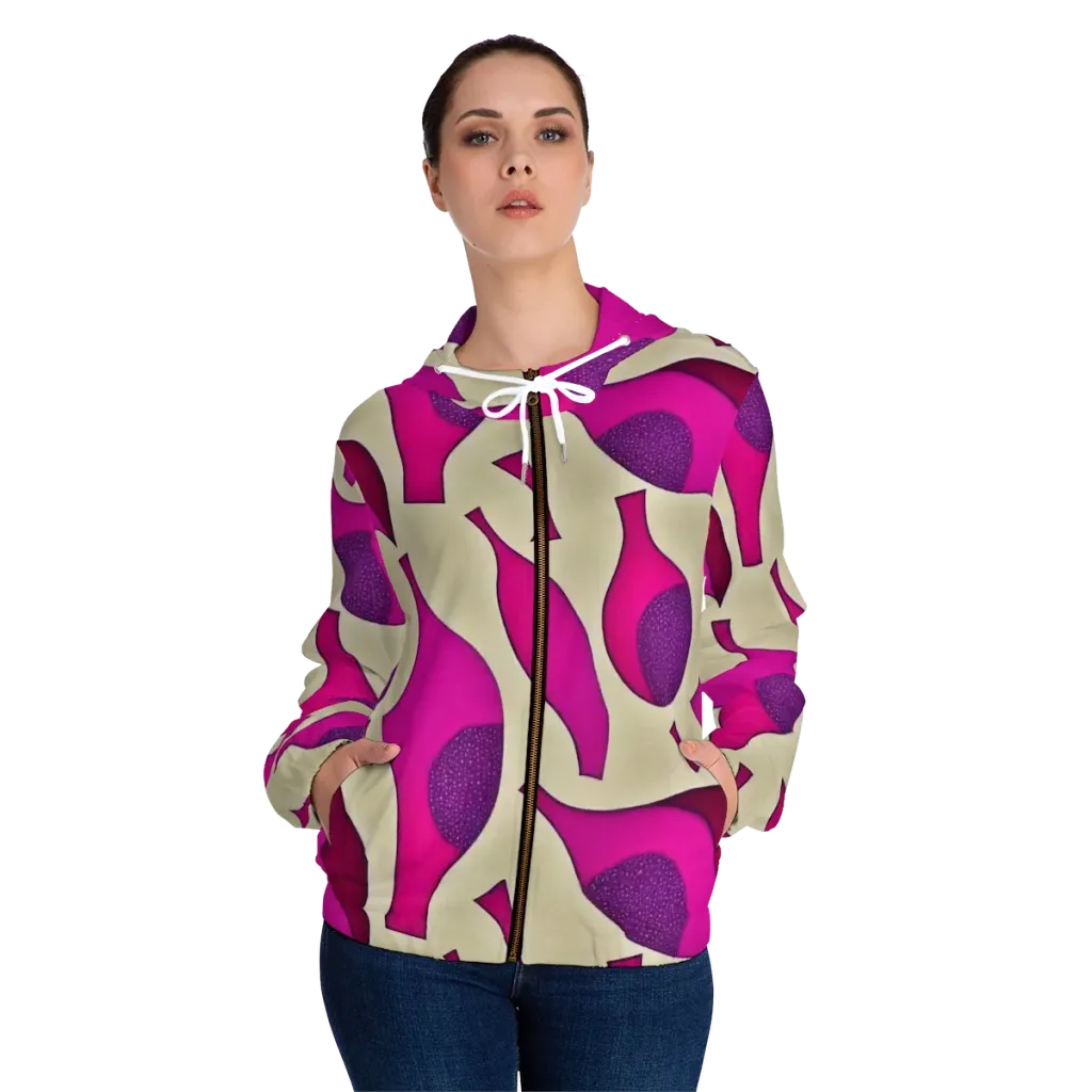 Magenta Relic on Women's Full-Zip Hoodie — Front On Person