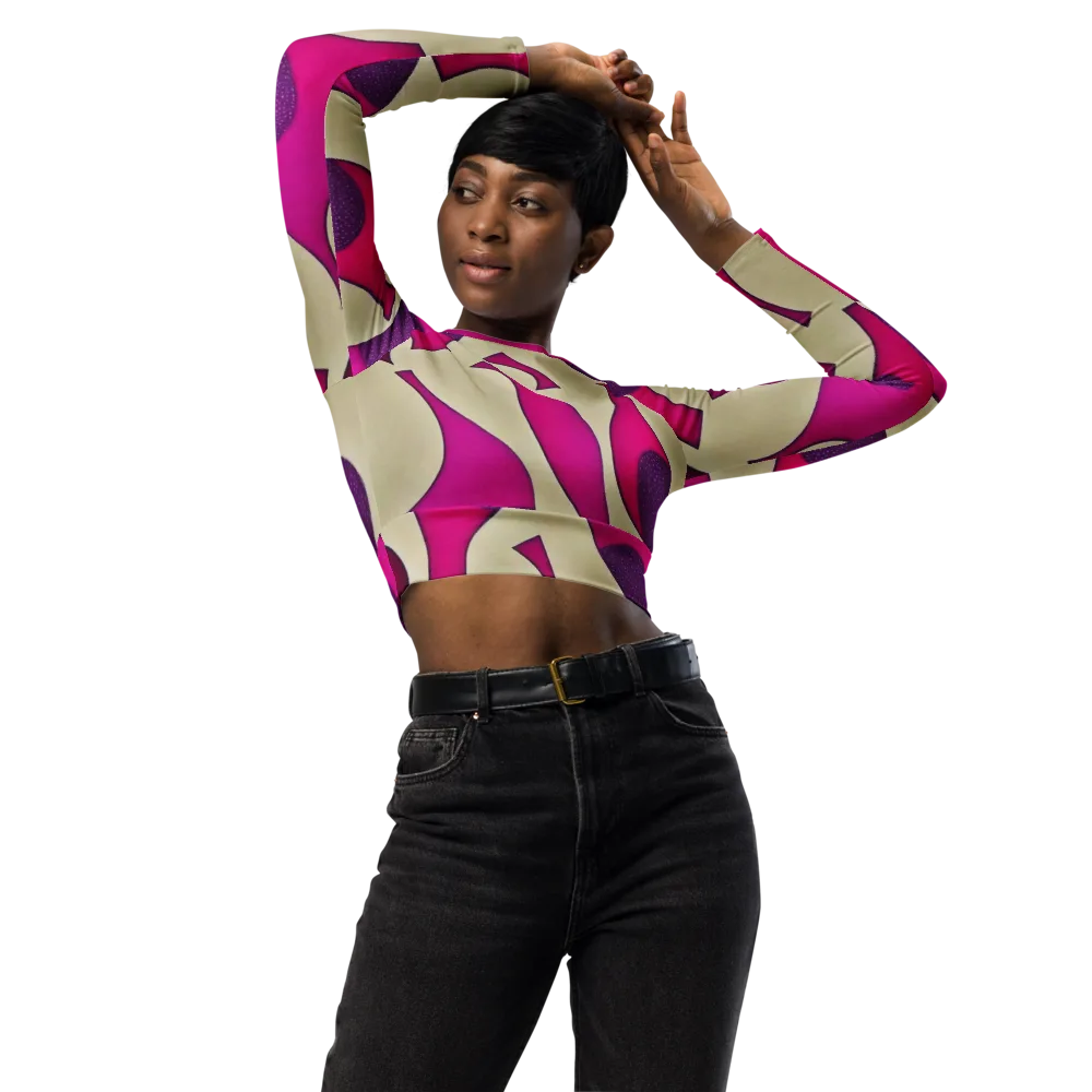Magenta Relic on Long Sleeve Crop Top — Front