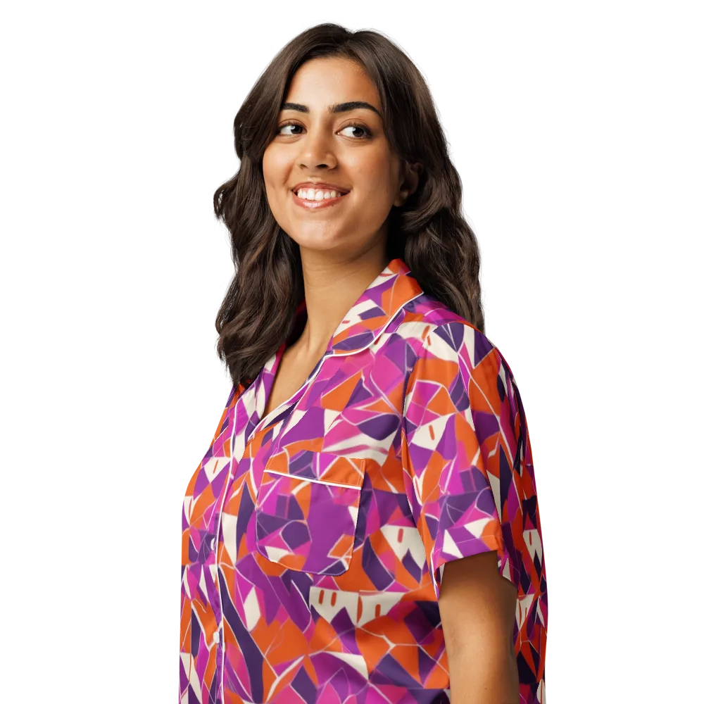 Citrus Fracture on Women's Short Sleeve Pajama Top — Left Front