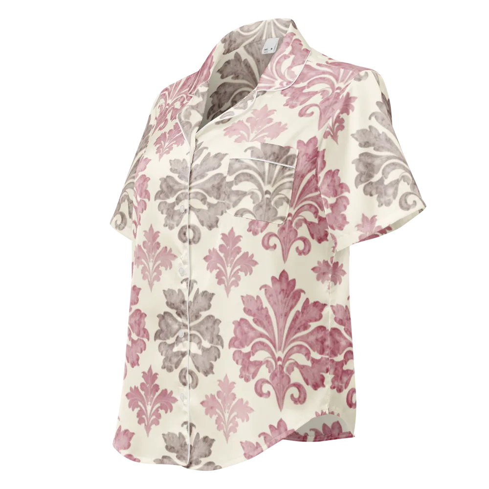 Rosewater Acanthus on Women's Short Sleeve Pajama Top — Left Front