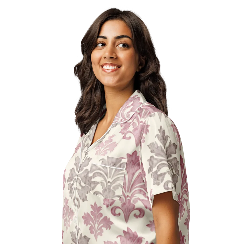 Rosewater Acanthus on Women's Short Sleeve Pajama Top — Left Front