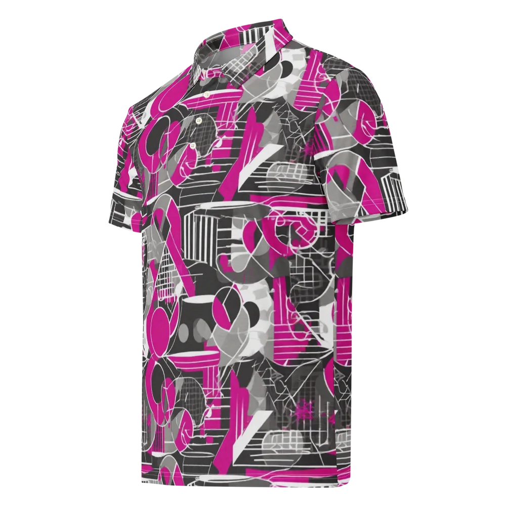 Fuchsia Framework on Men's Slim Fit Polo Shirt — Left Front