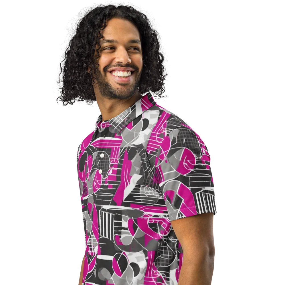 Fuchsia Framework on Men's Slim Fit Polo Shirt — Left Front