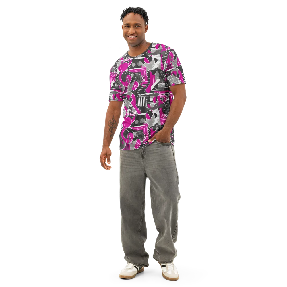 Fuchsia Framework on Men's Cotton Crew Neck T-Shirt — Front