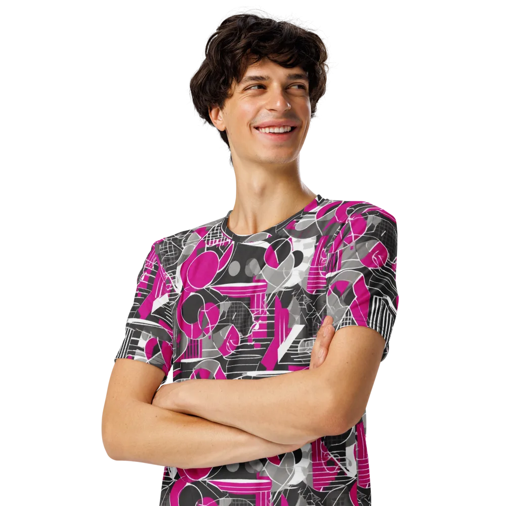 Fuchsia Framework on Men's Crew Neck T-Shirt — Left Front