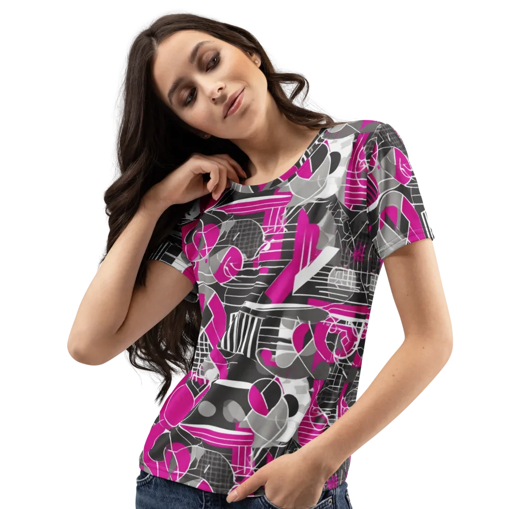 Fuchsia Framework on Women's Crew Neck T-Shirt — Left Front