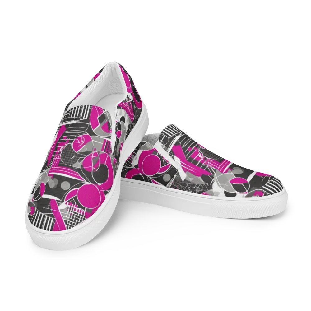 Fuchsia Framework on Men's Slip-On Canvas Shoes — Left Front