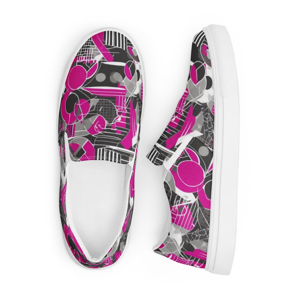 Fuchsia Framework on Men's Slip-On Canvas Shoes — Front