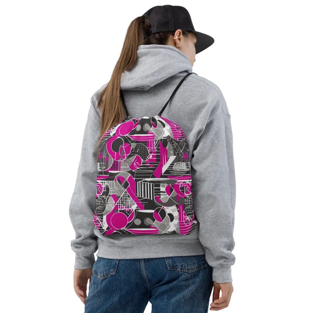 Fuchsia Framework on Drawstring Bag — Front