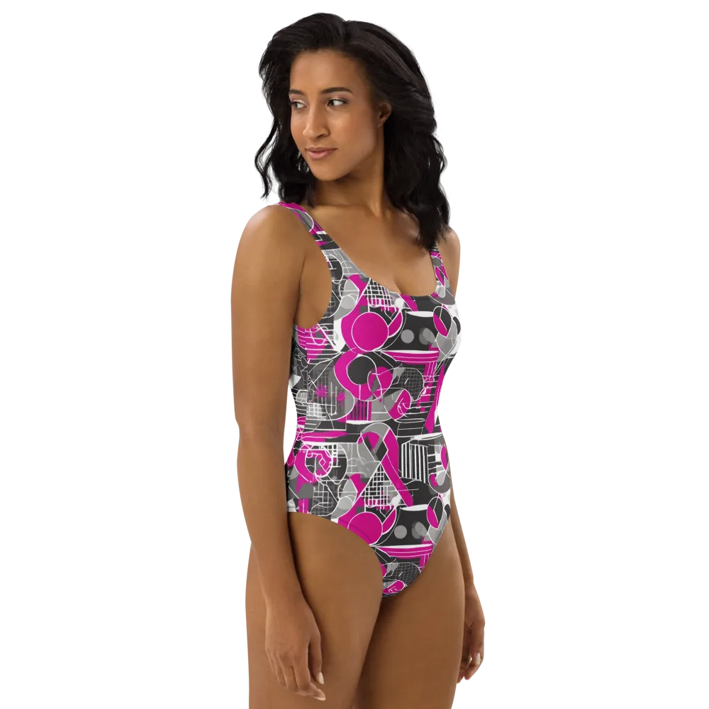 Fuchsia Framework on One-Piece Swimsuit — Right