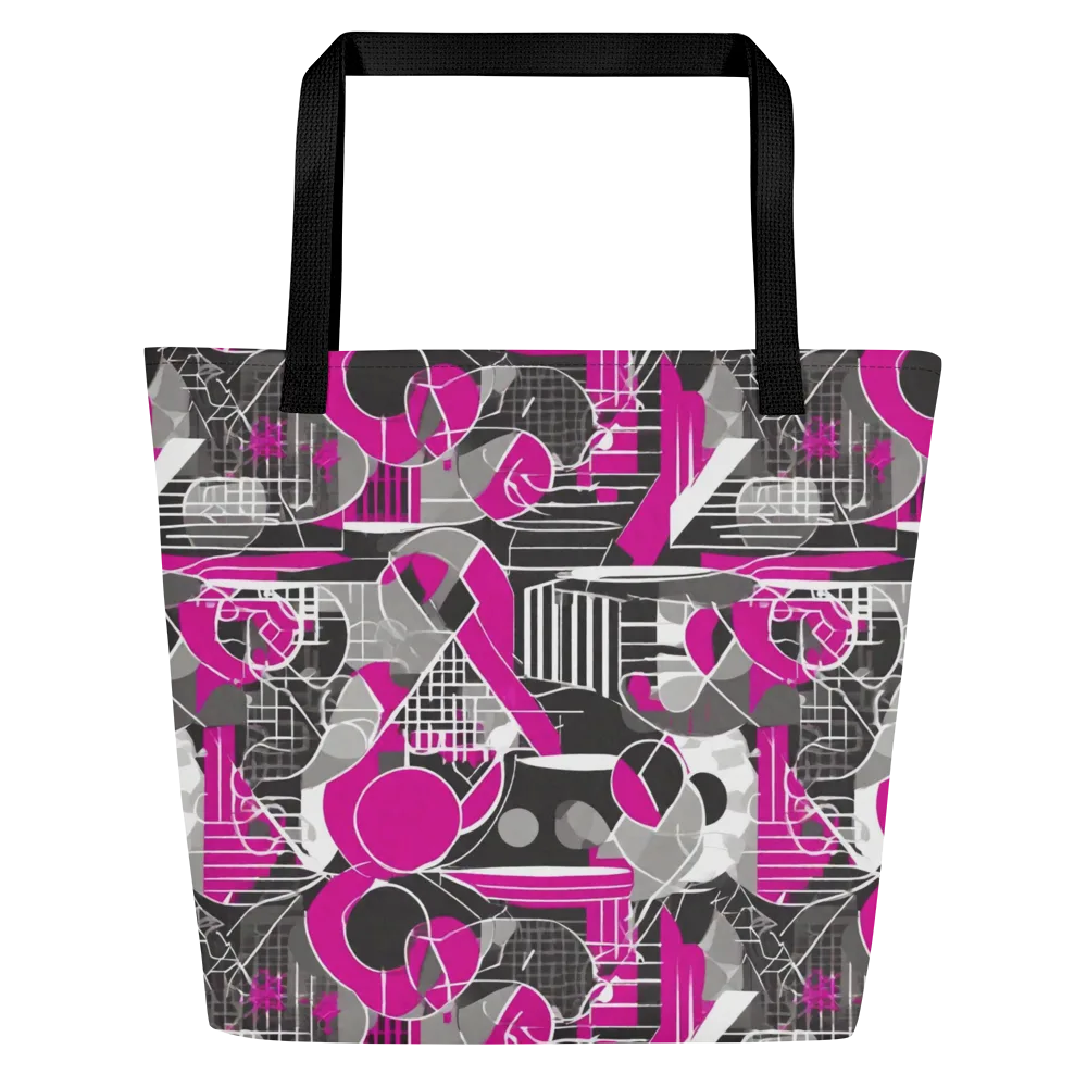 Fuchsia Framework on Large Tote Bag W/ Pocket — Front