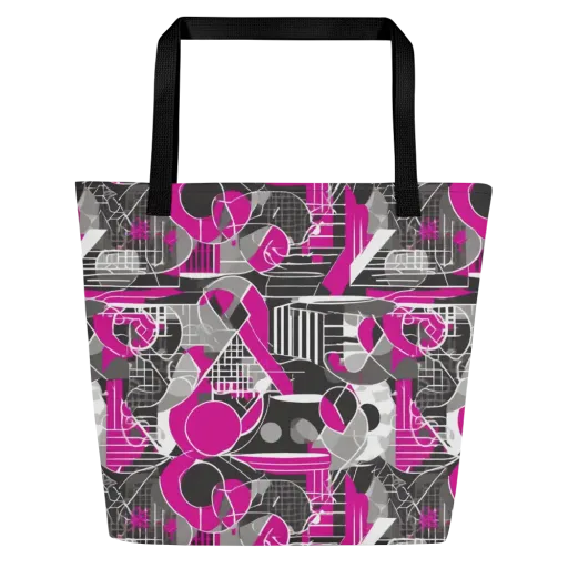 Fuchsia Framework on a Large Tote Bag W/ Pocket