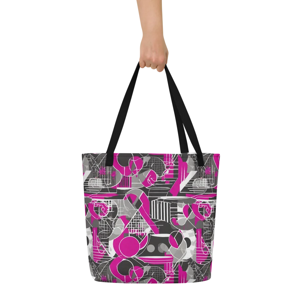 Fuchsia Framework on Large Tote Bag W/ Pocket — Front