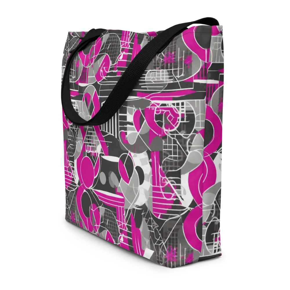 Fuchsia Framework on Large Tote Bag W/ Pocket — Front