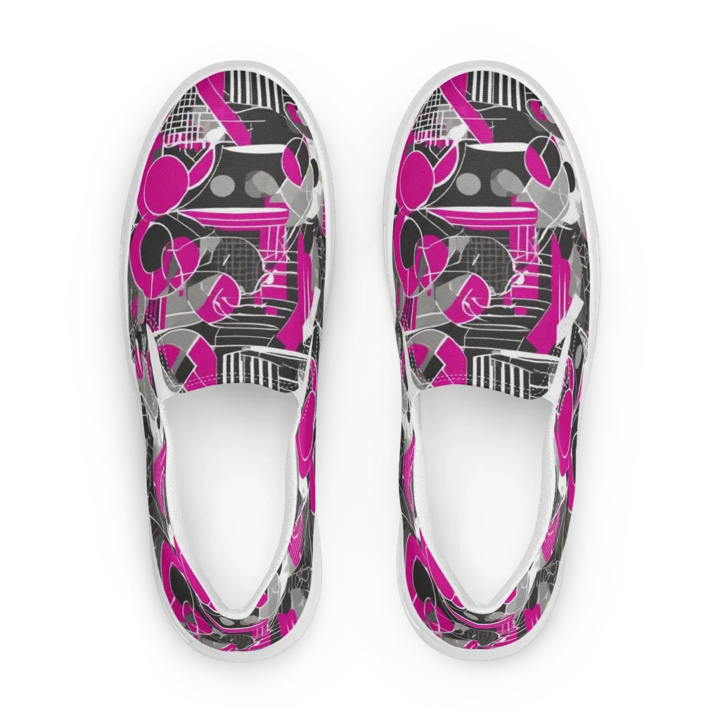 Fuchsia Framework on Women's Slip-On Canvas Shoes — Front