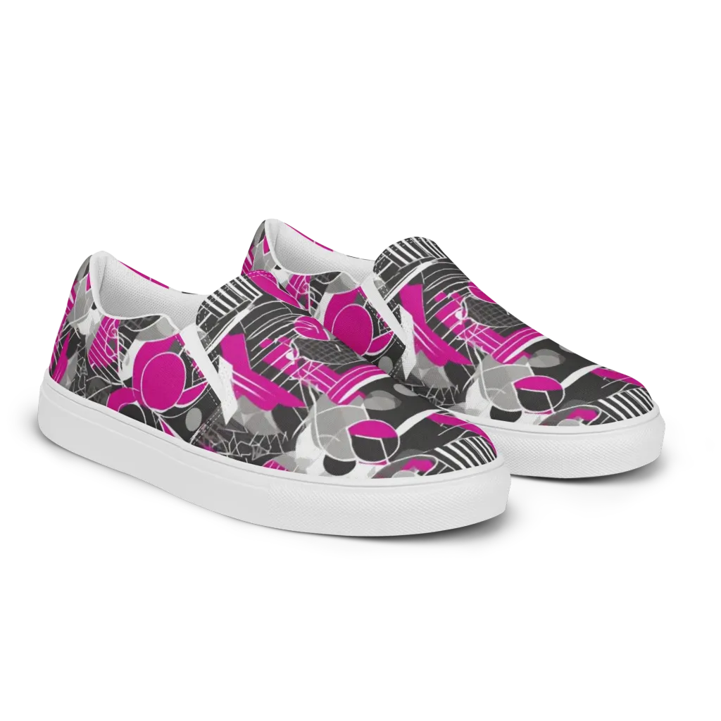 Fuchsia Framework on Women's Slip-On Canvas Shoes — Right Front