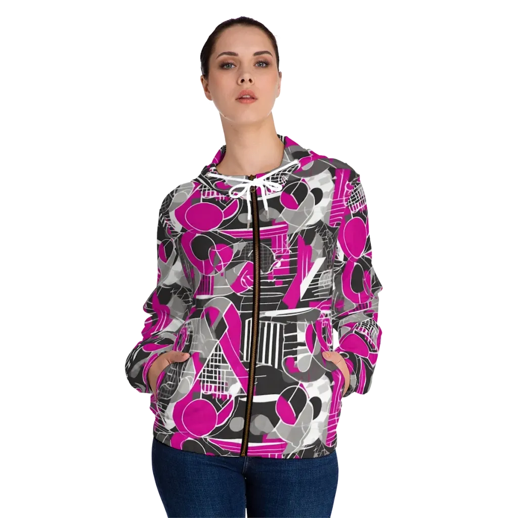 Fuchsia Framework on Women's Full-Zip Hoodie — Front On Person