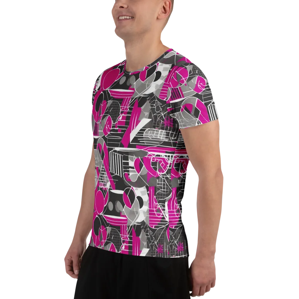 Fuchsia Framework on Men's Athletic T-Shirt — Left